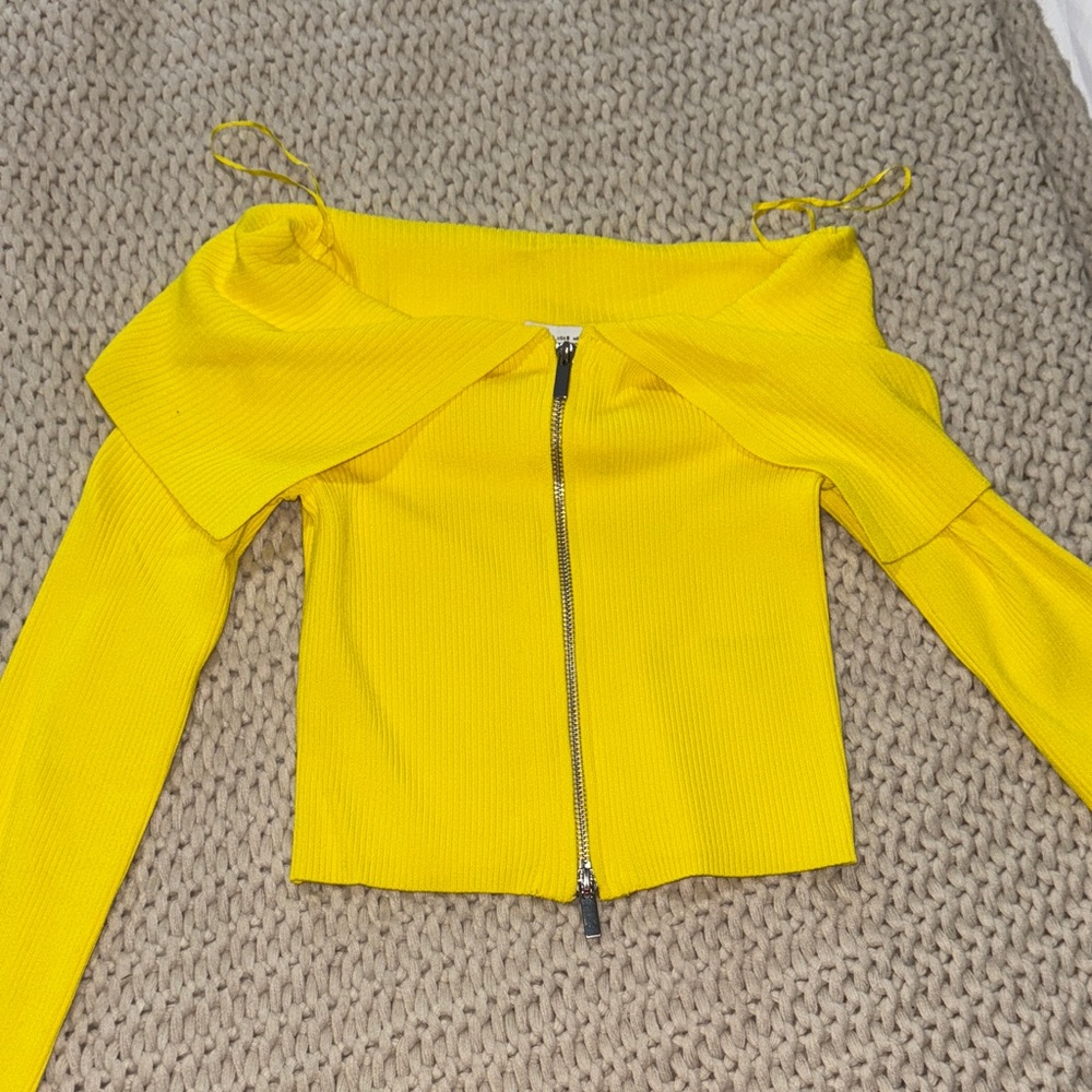 Zara Yellow Ribbed Zip-Up Top
